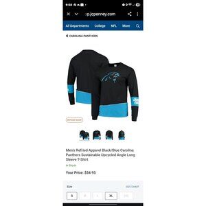 Carolina Panthers T-Shirt Large Mens Long Sleeve Black Blue Refried Apparel